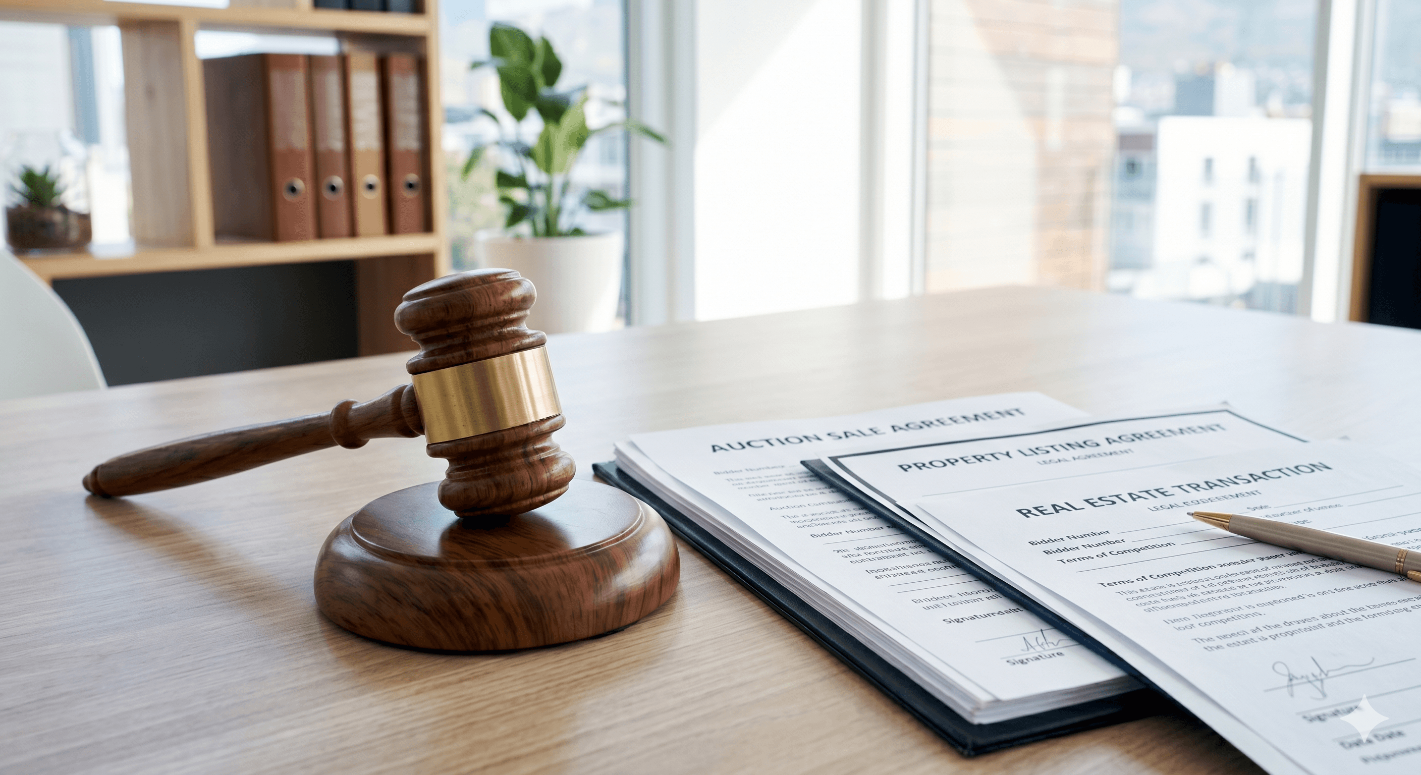 Gavel with auction documents